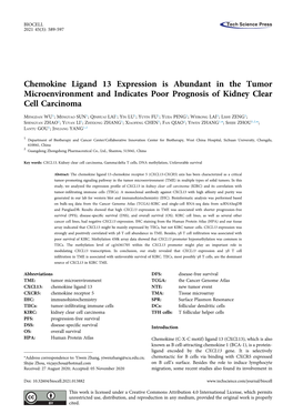 Chemokine Ligand 13 Expression Is Abundant in the Tumor Microenvironment and Indicates Poor Prognosis of Kidney Clear Cell Carcinoma