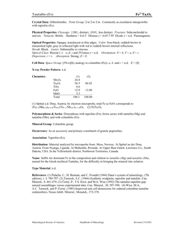 Tantalite-(Fe) Fe Ta2o6