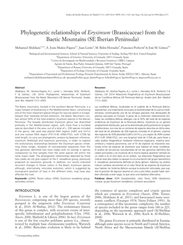 Phylogenetic Relationships of Erysimum (Brassicaceae) from the Baetic Mountains (SE Iberian Peninsula)