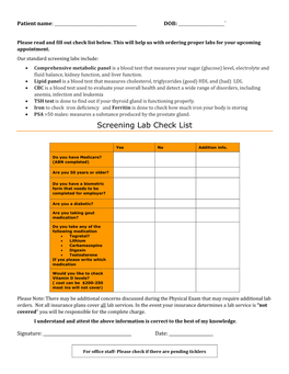 Screening Lab Check List