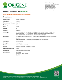 C1orf149 (MEAF6) Rabbit Polyclonal Antibody – TA333700 | Origene