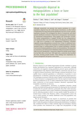 Microparasite Dispersal in Metapopulations: a Boon Or Bane to the Host Although Connectivity Can Promote Host Species Persistence in a Meta- Population? Proc