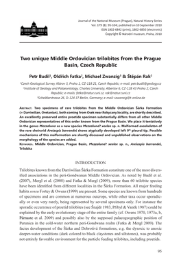 Two Unique Middle Ordovician Trilobites from the Prague Basin, Czech Republic