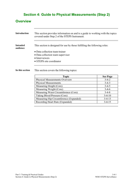 Section 4: Guide to Physical Measurements (Step 2) Overview