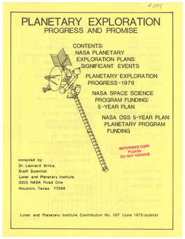 Planetary Exploration : Progress and Promise