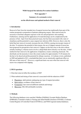 WHO Surgical Site Infection Prevention Guidelines Web Appendix 7 Summary of a Systematic Review on the Effectiveness and Optimal Method of Hair Removal