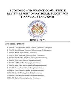 Economic and Finance Committee's Review Report on National Budget for Financial Year 2020-21 June 6, 2020