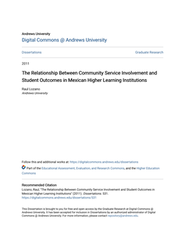 The Relationship Between Community Service Involvement and Student Outcomes in Mexican Higher Learning Institutions