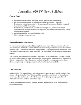 Journalism 620 TV News Syllabus