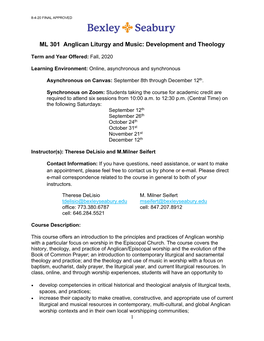 ML 301 Anglican Liturgy and Music: Development and Theology