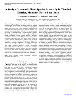 A Study of Aromatic Plant Species Especially in Thoubal District, Manipur, North East India