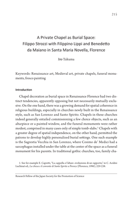 A Private Chapel As Burial Space: Filippo Strozzi with Filippino Lippi and Benedetto Da Maiano in Santa Maria Novella, Florence