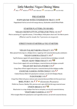 Little Mumbai Vegan Dining Menu