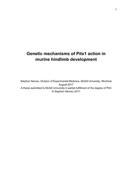 Genetic Mechanisms of Pitx1 Action in Murine Hindlimb Development