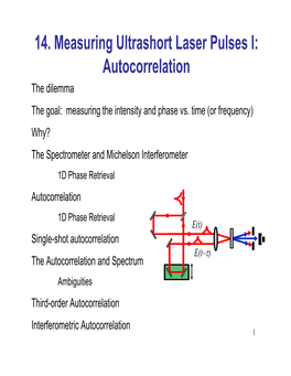 14. Measuring Ultrashort Laser Pulses I: Autocorrelation the Dilemma the Goal: Measuring the Intensity and Phase Vs