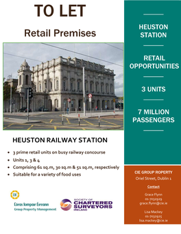 TO LET HEUSTON Retail Premises STATION
