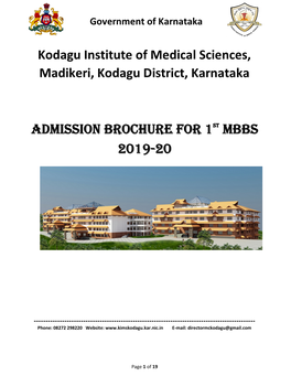 Kodagu Institute of Medical Sciences, Madikeri, Kodagu District, Karnataka