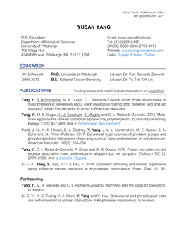 YUSAN YANG CURRICULUM VITAE Last Updated Jan