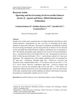 Research Article Spawning and Larval Rearing of Red Sea Urchin Salmacis Bicolor (L