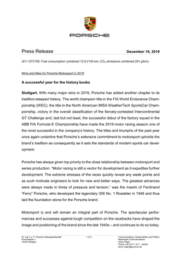 Press Release December 19, 2019