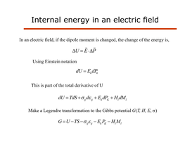 Internal Energy in an Electric Field
