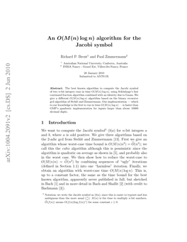 An O (M (N) Log N) Algorithm for the Jacobi Symbol