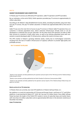 PAY TV MARKET ENVIRONMENT and COMPETITION in Poland, Pay TV Services Are Offered by DTH Operators, Cable TV Operators and IPTV Providers