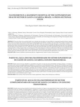 WATER BIRTH in a MATERNITY Hospital of the SUPPLEMENTARY HEALTH SECTOR in SANTA CATARINA, BRAZIL: a CROSS-SECTIONAL STUDY