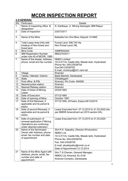 MCDR INSPECTION REPORT 1.0 GENERAL SN Particulars Details 1 Name of Inspecting Office & S