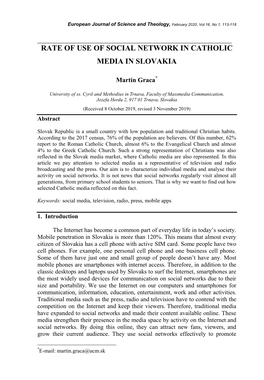 Rate of Use of Social Network in Catholic Media in Slovakia