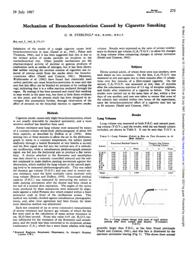 Mechanism of Bronchoconstriction Caused by Cigarette Smoking Br Med J: First Published As 10.1136/Bmj.3.5560.275 on 29 July 1967