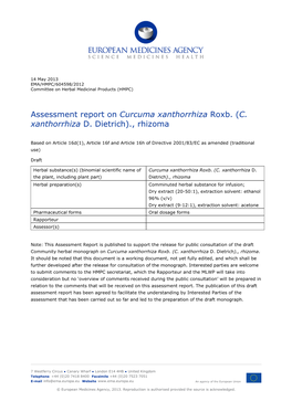 Assessment Report on Curcuma Xanthorrhiza Roxb. (C. Xanthorrhiza D