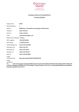 Centara Grand at Centralworld Contact Details