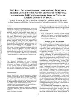 EMS Spinal Precautions and the Use of the Long Backboard