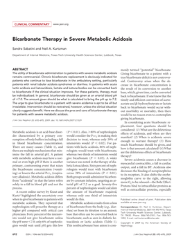 Bicarbonate Therapy in Severe Metabolic Acidosis