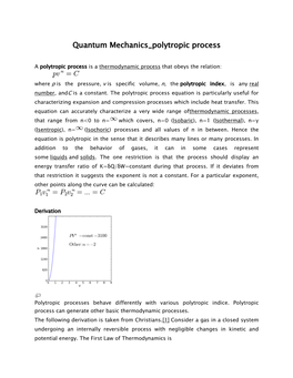 Quantum Mechanics Polytropic Process