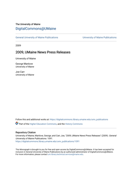 2009, Umaine News Press Releases