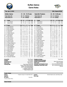 Buffalo Sabres Game Notes