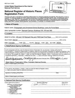 National Register of Historic Places Registration Form This Form Is for Use in Nominating Or Requesting Determination for Individual Properties and Districts