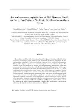 Animal Resource Exploitation at Tell Qarassa North, an Early Pre-Pottery Neolithic B Village in Southern Syria