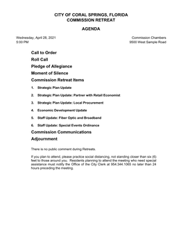 City of Coral Springs, Florida Commission Retreat Agenda