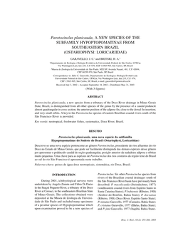 Parotocinclus Planicauda, a NEW SPECIES of the SUBFAMILY HYPOPTOPOMATINAE from SOUTHEASTERN BRAZIL (OSTARIOPHYSI: LORICARIIDAE)