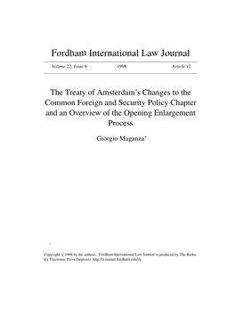 The Treaty of Amsterdam's Changes to the Common Foreign and Security Policy Chapter and an Overview of the Opening Enlargement Process
