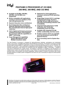 Pentium® Ii Processor at 233 Mhz, 266 Mhz, 300