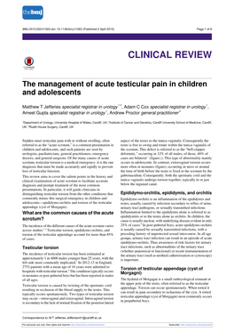 The Management of Acute Testicular Pain in Children and Adolescents