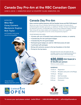 Canada Day Pro-Am at the RBC Canadian Open JUNE 3, 2019 I HAMILTON GOLF & COUNTRY CLUB, HAMILTON, ON