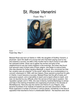 St. Rose Venerini Feast: May 7