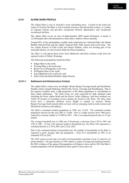 21.01 ALPINE SHIRE PROFILE the Alpine Shire Is