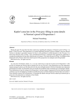 Kepler's Area Law in the Principia: Filling in Some Details in Newton's