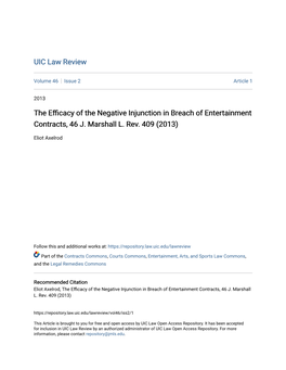 The Efficacy of the Negative Injunction in Breach of Entertainment Contracts, 46 J